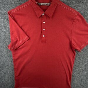 Travis Matthew Men Short Sleeve Polo Shirt Orange Solid Large Cotton Blend